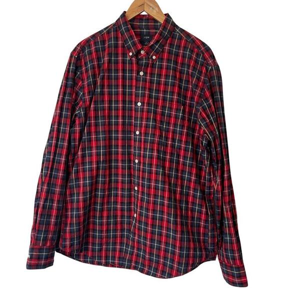J. Crew Factory Red and Blue Plaid Button Up Shirt • Size XL ⬇️ - Picture 1 of 4